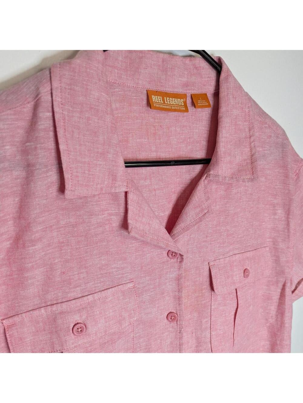 Reel Legends Pink Linen Cotton Button Up Shirt Size L
